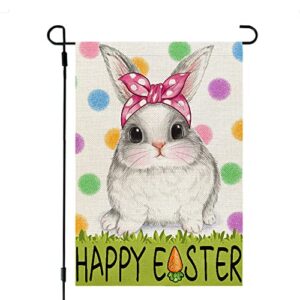 crowned beauty happy easter bunny garden flag 12×18 inch double sided for outside burlap small polka dots yard holiday decoration cf705-12