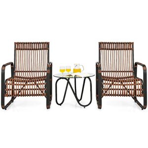 relax4life 3-piece patio conversation set – pe wicker bistro set with 2 single chairs & tempered glass coffee table, outdoor furniture set for garden, backyard, poolside, lawn
