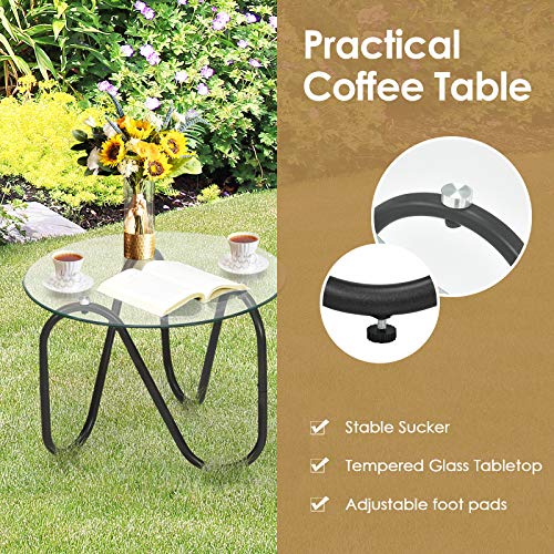 RELAX4LIFE 3-Piece Patio Conversation Set - PE Wicker Bistro Set with 2 Single Chairs & Tempered Glass Coffee Table, Outdoor Furniture Set for Garden, Backyard, Poolside, Lawn