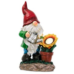 teresa’s collections sunflower garden gnomes decorations for yard with solar lights, large cute garden sculptures & statues outdoor gnome gifts for front porch patio lawn ornaments, 11.4″