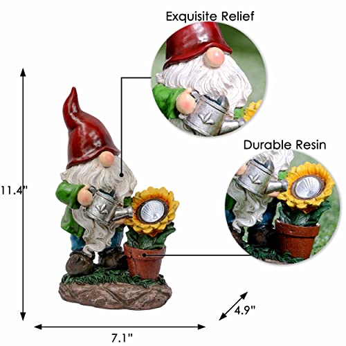 TERESA'S COLLECTIONS Sunflower Garden Gnomes Decorations for Yard with Solar Lights, Large Cute Garden Sculptures & Statues Outdoor Gnome Gifts for Front Porch Patio Lawn Ornaments, 11.4"