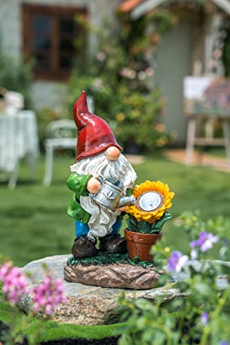 TERESA'S COLLECTIONS Sunflower Garden Gnomes Decorations for Yard with Solar Lights, Large Cute Garden Sculptures & Statues Outdoor Gnome Gifts for Front Porch Patio Lawn Ornaments, 11.4"