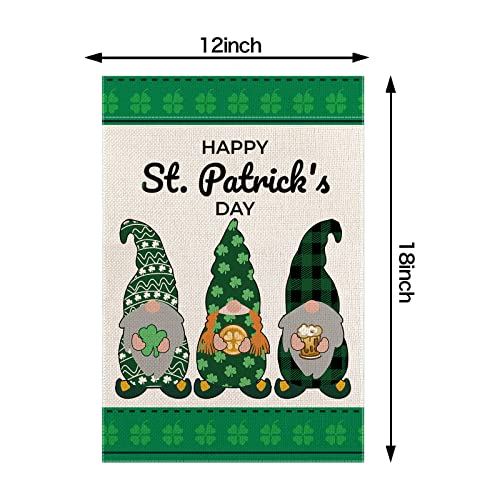 EDDERT St Patrick's Day Garden Flag Gnome Shamrock 18 x 12 Inch Yard Flag Irish Green Shamrock Garden Flag Double Sided Decorative Garden Flag for St. Patrick's Day Outdoor Decoration