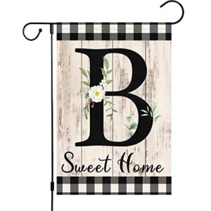 Monogram Letter B Initial Garden Flag 12x18 Double Sided Burlap, Small Vertical Welcome Initial Family Last Name Personalized Sweet Home Flag Outdoor Decoration (ONLY FLAG)
