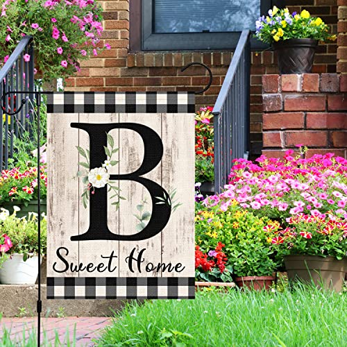 Monogram Letter B Initial Garden Flag 12x18 Double Sided Burlap, Small Vertical Welcome Initial Family Last Name Personalized Sweet Home Flag Outdoor Decoration (ONLY FLAG)