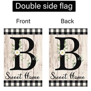 Monogram Letter B Initial Garden Flag 12x18 Double Sided Burlap, Small Vertical Welcome Initial Family Last Name Personalized Sweet Home Flag Outdoor Decoration (ONLY FLAG)