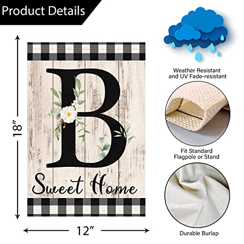 Monogram Letter B Initial Garden Flag 12x18 Double Sided Burlap, Small Vertical Welcome Initial Family Last Name Personalized Sweet Home Flag Outdoor Decoration (ONLY FLAG)