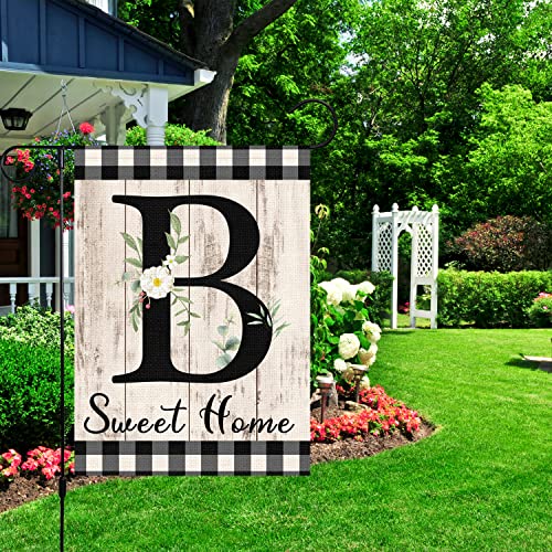 Monogram Letter B Initial Garden Flag 12x18 Double Sided Burlap, Small Vertical Welcome Initial Family Last Name Personalized Sweet Home Flag Outdoor Decoration (ONLY FLAG)