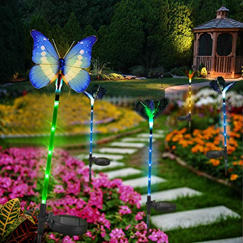 Solar Lights Outdoor, 3 Pack Waterproof Solar Garden Lights, Multi-Color Changing Solar Butterfly Lights for Outdoor Path, Yard, Lawn