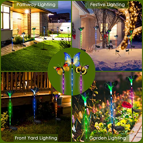 Solar Lights Outdoor, 3 Pack Waterproof Solar Garden Lights, Multi-Color Changing Solar Butterfly Lights for Outdoor Path, Yard, Lawn