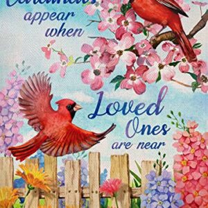 Covido Home Decorative Cardinals Appear When Loved Ones are Near Spring Garden Flag, Summer Bird Porch Yard Dogwood Daisy Flower Outside Decoration Inspirational Outdoor Small Decor Double Sided 12x18