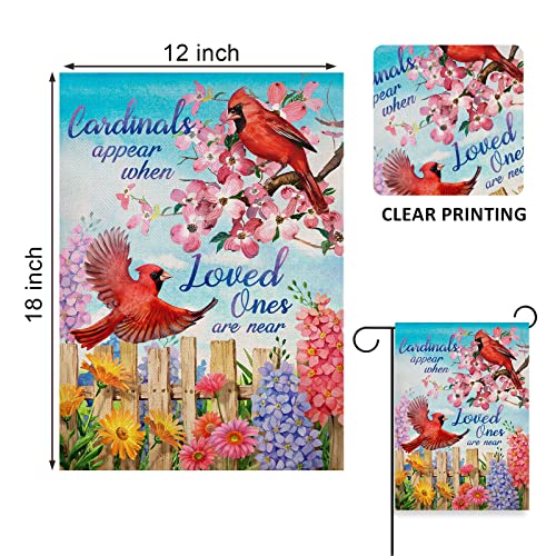 Covido Home Decorative Cardinals Appear When Loved Ones are Near Spring Garden Flag, Summer Bird Porch Yard Dogwood Daisy Flower Outside Decoration Inspirational Outdoor Small Decor Double Sided 12x18