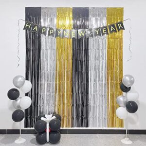 Silver Backdrop Curtains for Parties, Melsan 3.2 x 8 ft Foil Fringe Curtains Backdrop for Birthday,Engagement,New Year Eve, Disco Party Backdrop Decorations, Pack of 2