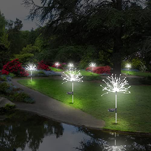 Honche Solar Garden Lights Outdoor Waterproof, LED Firefly Starburst Firework Light for Pathway Patio Lawn Backyard Flowerbed Party Christmas Decorations with 120 LEDs 8 Mode 2 Pack Cool White Oval