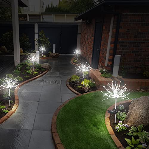 Honche Solar Garden Lights Outdoor Waterproof, LED Firefly Starburst Firework Light for Pathway Patio Lawn Backyard Flowerbed Party Christmas Decorations with 120 LEDs 8 Mode 2 Pack Cool White Oval