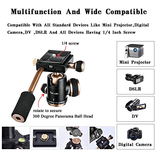 YoTilon Tripod for Camera, Portable Lightweight Travel Camera Tripod for DSLR, 360 Degree SLR Ball Tripods with 1/4 Plate for Canon Nikon Sony, Best Choice for Travel and Work.