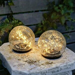 garden solar lights decorative,2 packs cracked glass solar ball lights outdoor waterproof, led outdoor globe lights,outside decor for lawn patio yard pathway christmas garden decor（warm white）