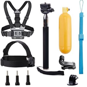 vvhooy universal action camera accessories bundle head chest strap mount/selfie stick/floating hand grip compatible with dragon touch/akaso ek7000 brave 4 5 6 7 le v50x/gopro hero 11 10 9 8 7