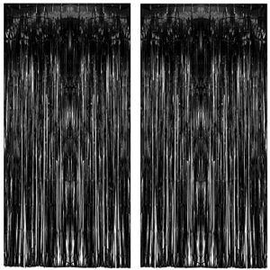 black tinsel foil fringe curtain – greatril tinsel curtain party backdrop streamers for wizard birthday/stranger theme/halloween/graduation/doorway/christmas party decorations 2 pack