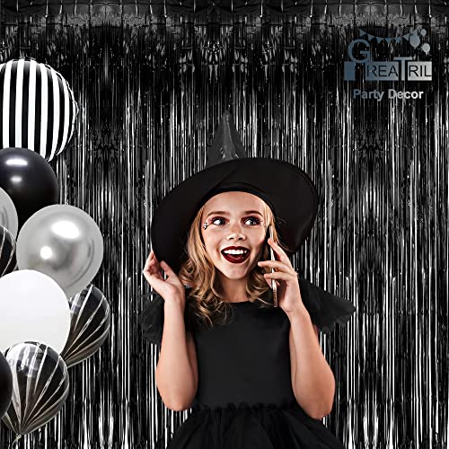 Black Tinsel Foil Fringe Curtain - GREATRIL Tinsel Curtain Party Backdrop Streamers for Wizard Birthday/Stranger Theme/Halloween/Graduation/Doorway/Christmas Party Decorations 2 Pack