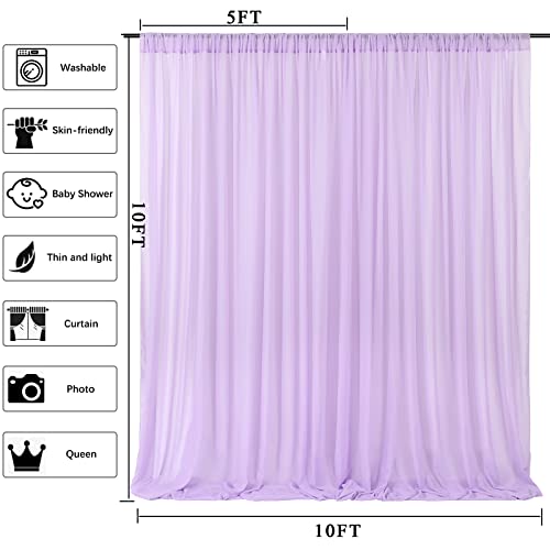 Purple Chiffon Backdrop Curtain Panels Party 10FTx10FT Light Purple Wedding Backdrop for Baby Shower Party Decorations