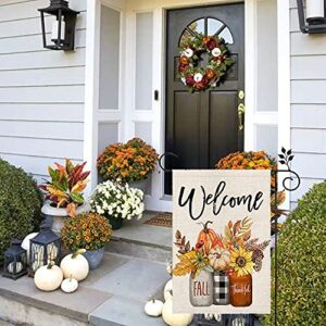 CROWNED BEAUTY Fall Welcome Garden Flag Floral Thankful 12×18 Inch Double Sided Vertical Rustic Farmhouse Yard Seasonal Holiday Outdoor Decor CF234-12