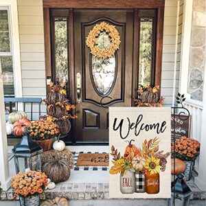 CROWNED BEAUTY Fall Welcome Garden Flag Floral Thankful 12×18 Inch Double Sided Vertical Rustic Farmhouse Yard Seasonal Holiday Outdoor Decor CF234-12