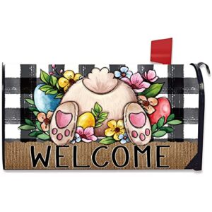 fbcoo welcome easter bunny rabbit mailbox cover magnetic standard size 21″ x 19″, eggs buffalo plaid check decorative post letter box wrap decor funny farmhouse garden yard outdoor decoration