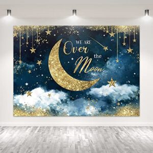 Glawry We are Over The Moon Baby Shower Backdrop for Photography 7Wx5H Feet Moon Stars Starry Night Watercolor Navy Blue Celestial Cloud Party Decorations Photoshoot Background Photo Booth Studio