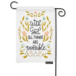 moslion with god all things are possible garden flag vertical double sided flower leaf jesus inspirational quote house flags home burlap banners 12.5×18 inch for outdoor decor lawn orange