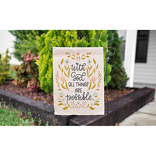 Moslion With God All Things Are Possible Garden Flag Vertical Double Sided Flower Leaf Jesus Inspirational Quote House Flags Home Burlap Banners 12.5x18 Inch for Outdoor Decor Lawn Orange