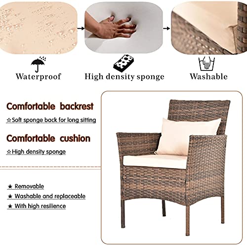 Patio Porch Furniture Sets 3 Pieces Rattan Wicker Chairs with Table and 2 Pillow Outdoor Garden Furniture Sets Conversation Chair Set