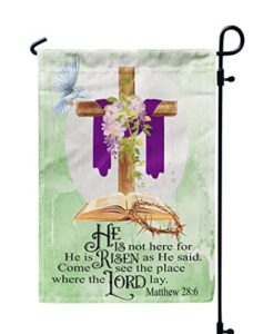 he is risen garden flags 12x18inch burlap, easter religious cross flags for spring holiday yard decorations outdoor matthew 28:6