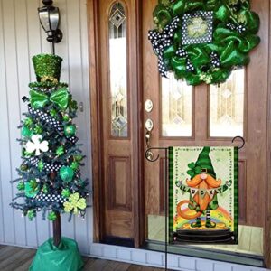 Covido Home Decorative St. Patrick's Day Gnome Garden Flag, Lucky Pot Gold Coins Shamrock Clover Yard Outside Decorations, Irish Luck Outdoor Small Decor Double Sided 12x18