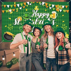 Happy St Patricks Day Banner, 70.8 x 43.3Inch St Patricks Day Decorations St Patricks Day Backdrops for Photography, Green Saint Patricks Day Banner for St Patricks Day Party Decor, Irish Party Decor