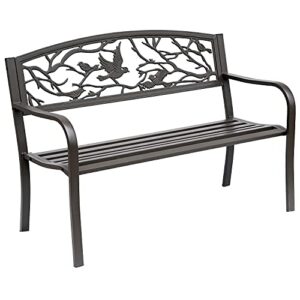outsunny 50″ vintage animal pattern garden cast iron patio bench, outdoor furniture loveseat chair with backrest and armrest for yard, lawn, porch, brown