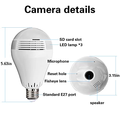 Light Bulb Camera, 360 Panoramic Camera, Full HD 1080P Home Camera, 2.4GHz WiFi Camera with 32G SD Card, Dome Surveillance Cameras, Home Baby、Pet Monitor