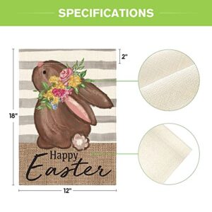 AVOIN colorlife Happy Easter Chocolate Bunny Garden Flag 12x18 Inch Double Sided Outside, Stripes Rabbit Holiday Yard Outdoor Decoration