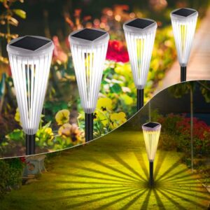 smy lighting solar pathway lights,6 pack solar outdoor lights,solar landscape garden lights outdoor path lighting for lawn yard patio pathway walkway warm white & cool white