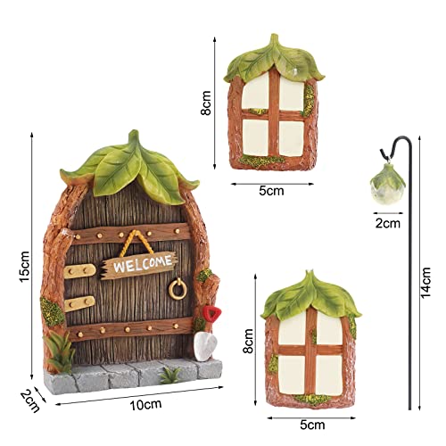 Gearific Fairy Door and Window for Trees with Light 5 Pcs Miniature Fairy Garden Kit, Glow in The Dark Yard Fairy Door for Kids Room, Wall and Trees Outdoor, Fairy Garden Accessories