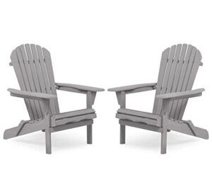 wooden outdoor folding adirondack chair set of 2 wood lounge patio chair for garden,lawn, backyard, deck, pool side, fire pit,half assembled. (gray)