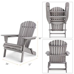 Wooden Outdoor Folding Adirondack Chair Set of 2 Wood Lounge Patio Chair for Garden,Lawn, Backyard, Deck, Pool Side, Fire Pit,Half Assembled. (Gray)