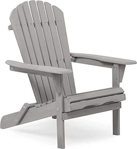 Wooden Outdoor Folding Adirondack Chair Set of 2 Wood Lounge Patio Chair for Garden,Lawn, Backyard, Deck, Pool Side, Fire Pit,Half Assembled. (Gray)