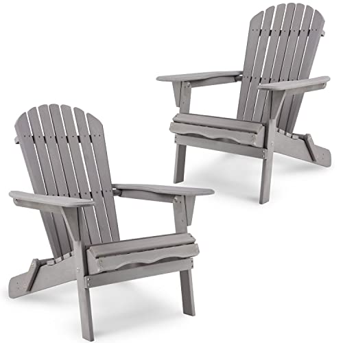 Wooden Outdoor Folding Adirondack Chair Set of 2 Wood Lounge Patio Chair for Garden,Lawn, Backyard, Deck, Pool Side, Fire Pit,Half Assembled. (Gray)