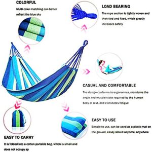 Garden Canvas Cotton Hammock Single/Two People Load Bearing 450 Lbs with Carrying Bag for Indoor Outdoor Garden Patio Park (260 x150 cm/Blue)