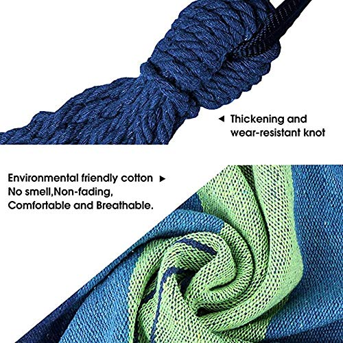 Garden Canvas Cotton Hammock Single/Two People Load Bearing 450 Lbs with Carrying Bag for Indoor Outdoor Garden Patio Park (260 x150 cm/Blue)