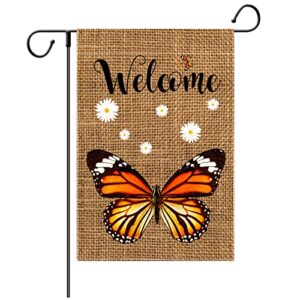 EDDERT Welcome Monarch Butterfly Garden Flag Butterfly lovers Burlap Vertical Double Sided Yard Flags, Keep Flying if You Have Wings Outdoor Indoor Lawn Home for Personalized Decor 12.5x18 Inch