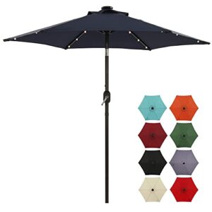 aok garden 7.5 ft solar patio umbrella with 18 led lights outdoor table market umbrella with push button tilt and crank 6 sturdy aluminum ribs for deck, lawn, pool& backyard, navy blue
