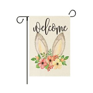 howaytok easter garden flag, 12 x 18 inches welcome rabbit ears flowers flag double sided burlap colorful rabbit outside yard outdoor easter decor (a)