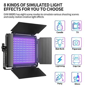 GVM RGB LED Video Light with Bluetooth Control, 60W Photography Studio Lighting Kit with Stands, 2-Packs 880RS Dimmable Led Panel Light for Youtube, Streaming, Gaming, 8 Applicable Scenes, CRI97